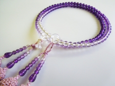 紫水晶/水晶ボカシ小糸振分数珠二五房共仕立