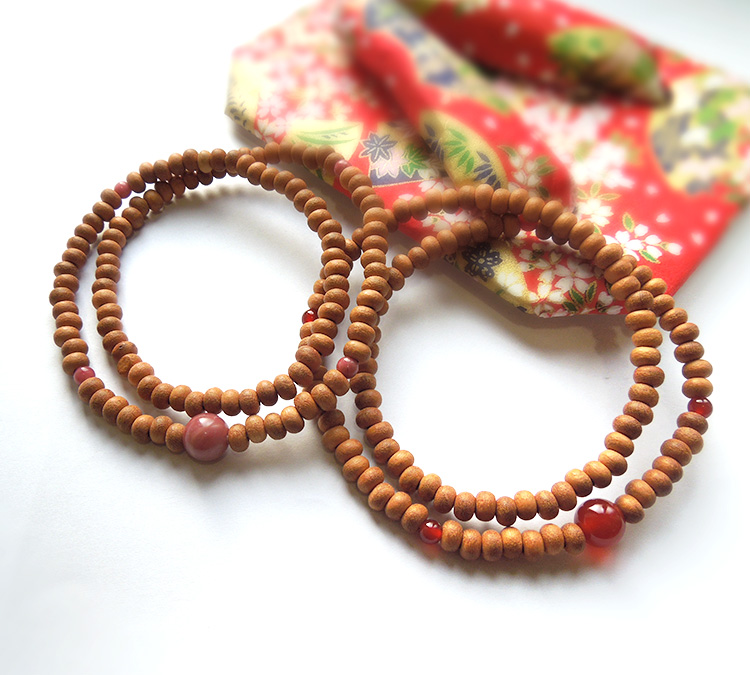 桜108ブレス瑪瑙仕立と桜108ブレスピーモンタイト仕立